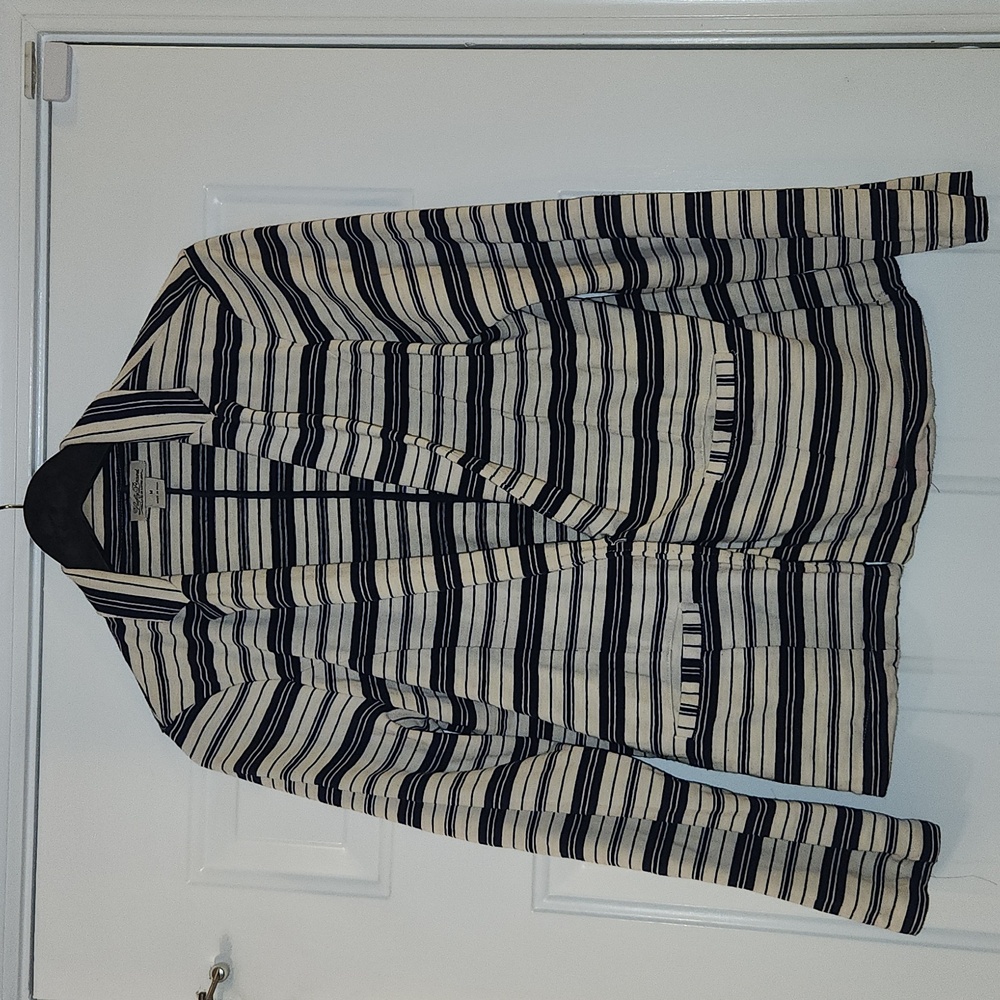 Lucky Brand Striped Knit Blazer Women's Size Medium Ivory and Navy Blue